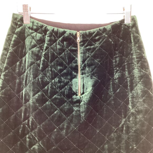 Sandro Quilted Skirt Size 2 Quilted Green Velvet Mini Viscose & Silk Blend - Picture 7 of 12